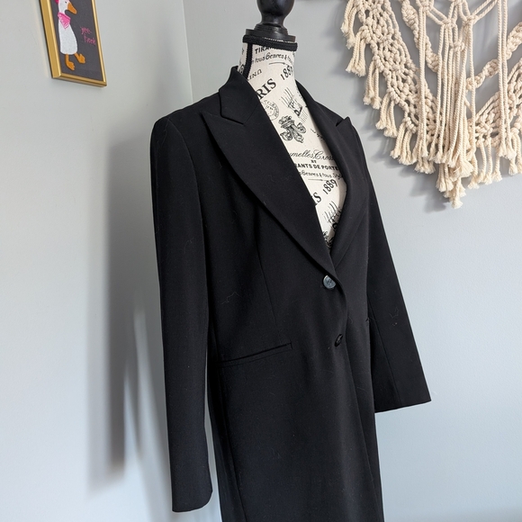 Teenflo Black Blazer Longline Button Down Fits Medium Made In Canada Wool Blend - Picture 4 of 10